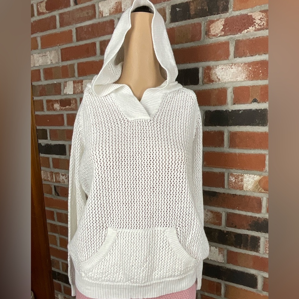 Women's White Knit Hoodie Sweatshirt
